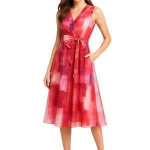 Anthropologie x Eva Franco Pink Rose Painted Sleeveless Midi Dress Size 10